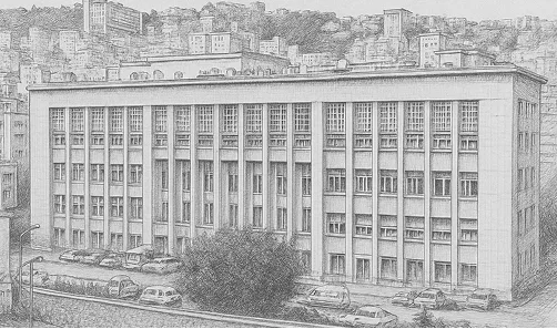 Dessin au crayon du bâtiment du Centre Pierre et Marie Curie